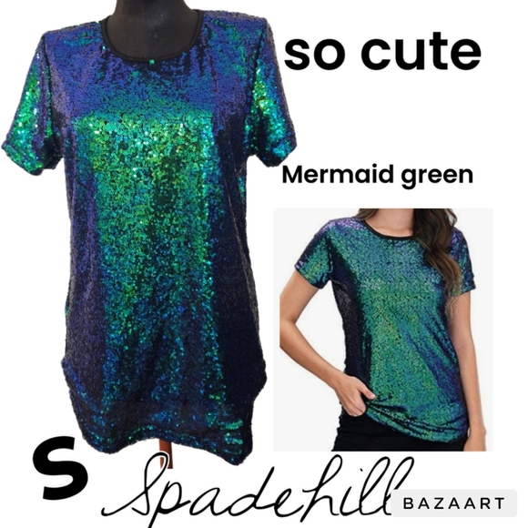 Spadehill Mermaid Green Sequined Top Size S - Picture 1 of 10